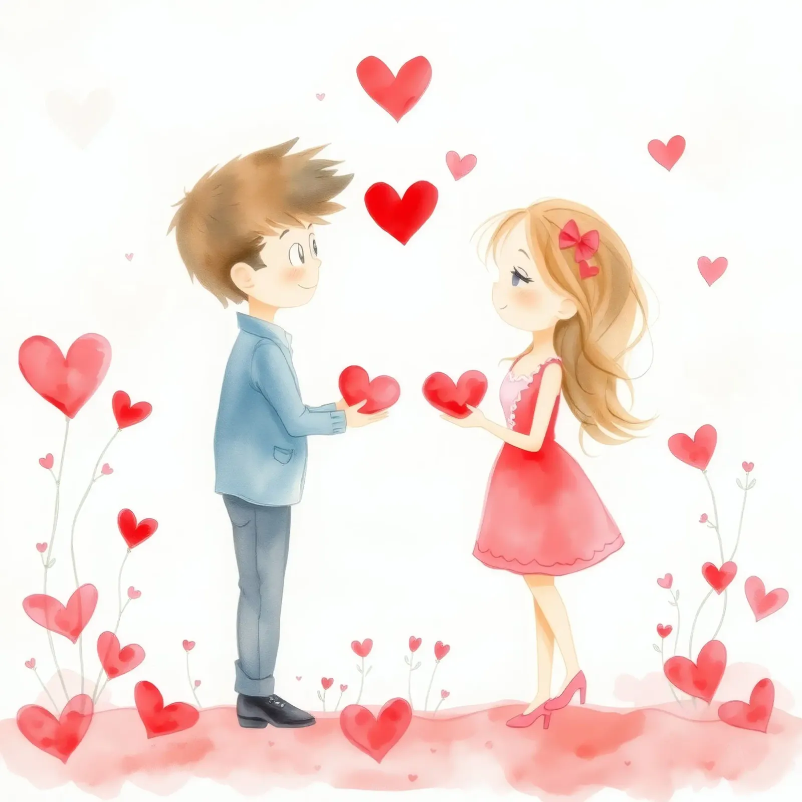 Young couple exchanging heart symbols in romantic atmosphaer hahnemühle by DesignDoodle