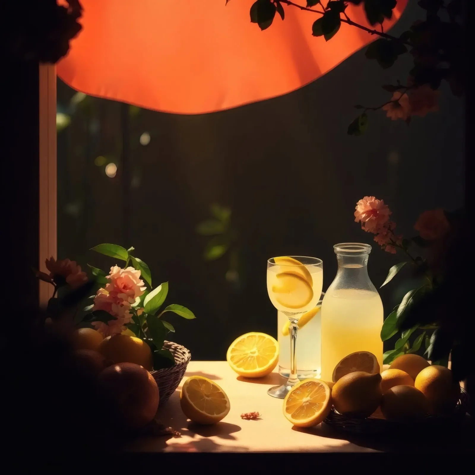 Limonata rinfrescante in un ambiente accogliente con limoni e fiori pellicola backlit da DesignDoodle