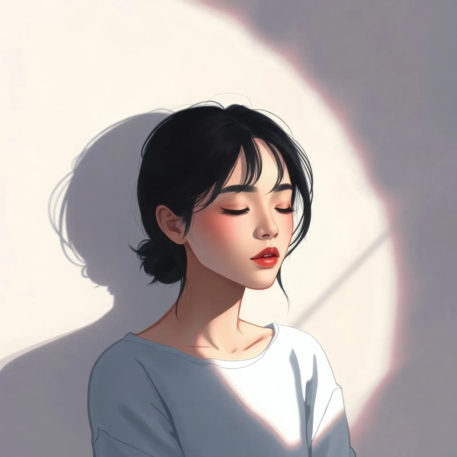 Portrait of a woman with closed eyes soft lighting hahnemühle by DesignDoodle
