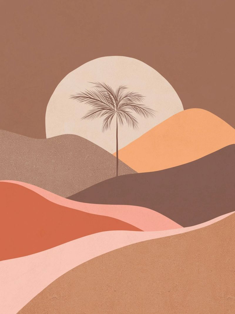Tropischer Palmen-Sonnenuntergang - Mokka-Mousse Poster von Dominique Vari
