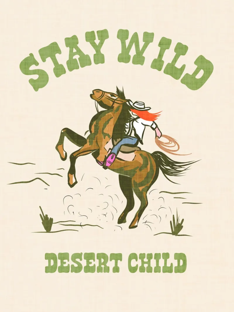 Stay Wild, Desert Child - Cowgirl à cheval du Far West hahnemühle de Dominique Vari