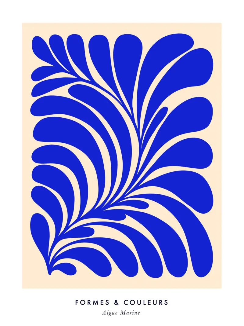 Collage di alghe blu di ispirazione matissiana poster con telaio in alluminio da Dominique Vari