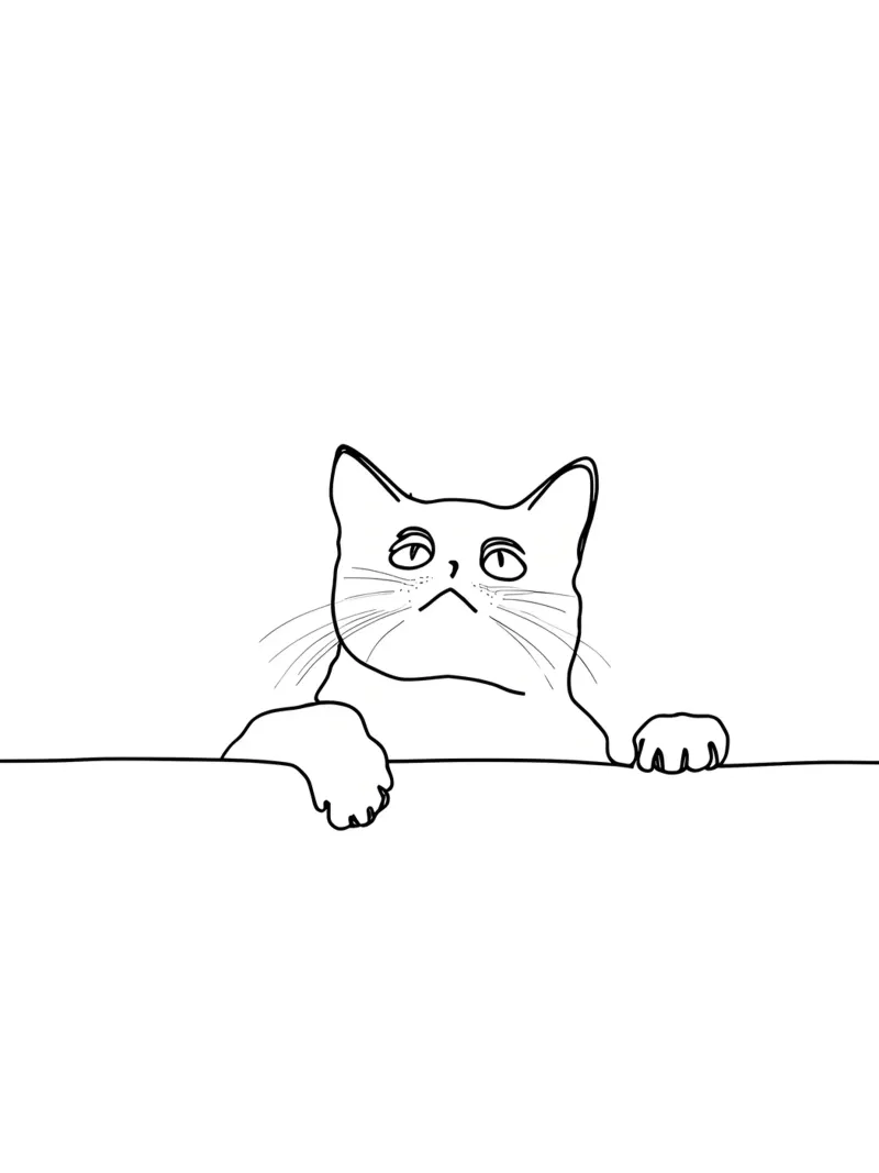 Minimalist Line Drawing of a Cat Looking at the Wall canvas by Viv Line Art