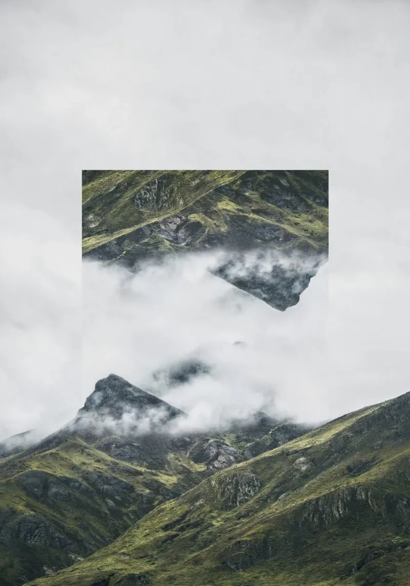 Mania Landscapes Mirrored 1 Andes (Peru) poster con telaio in alluminio da Mania Print Collection