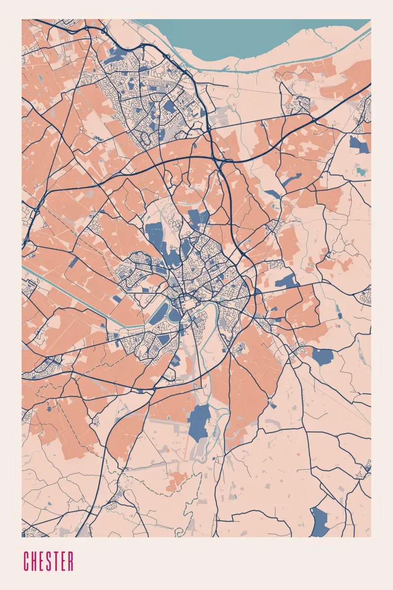 Mappa di Chester poster con telaio in alluminio da MOOODZART