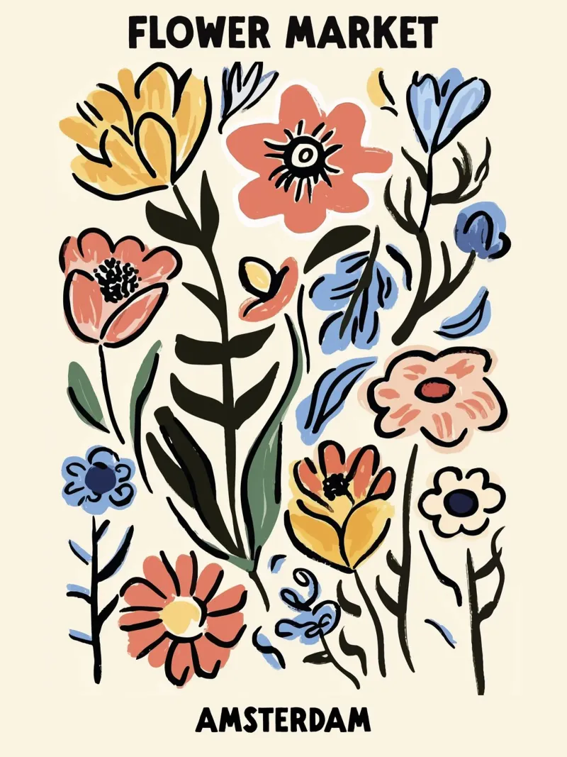 Marché aux fleurs, Amsterdam, Pays-Bas, Illustration hahnemühle de Peaches Art Prints
