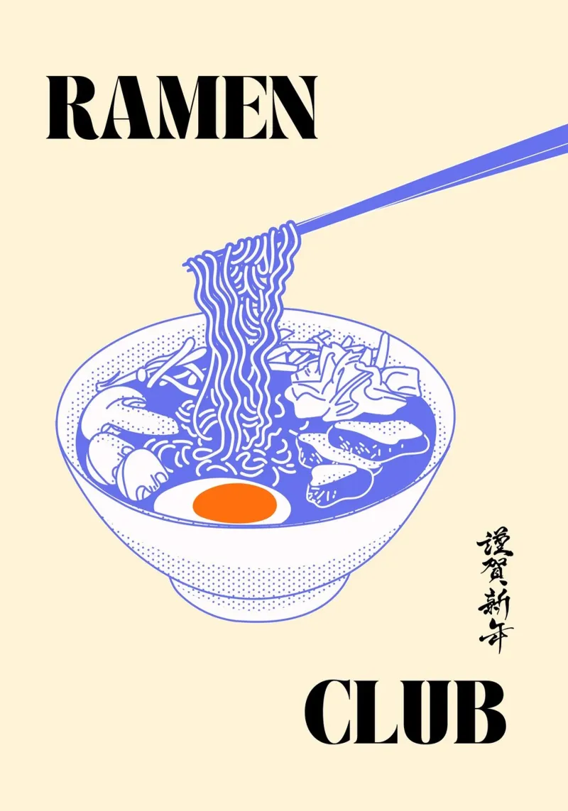 Ramen Club | Noodle Lovers Unite Print poster con telaio in legno da PrintCessStudio