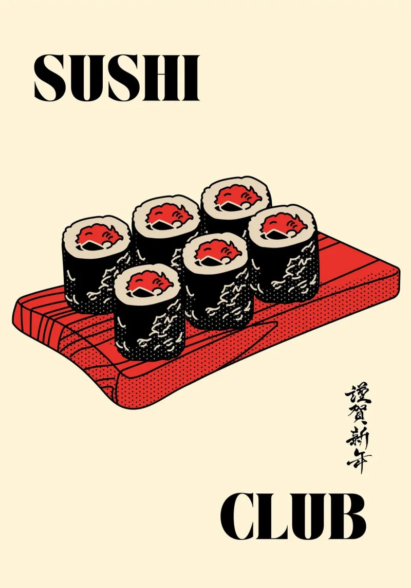 Sushi Club | Fresh & Fun Japanese Food Print alluminio dibond da PrintCessStudio