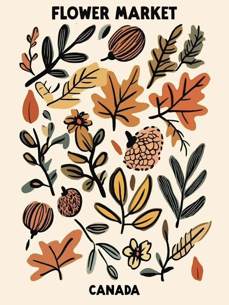 Mercato dei fiori, Canada, Illustrazione poster con telaio in legno da Peaches Art Prints
