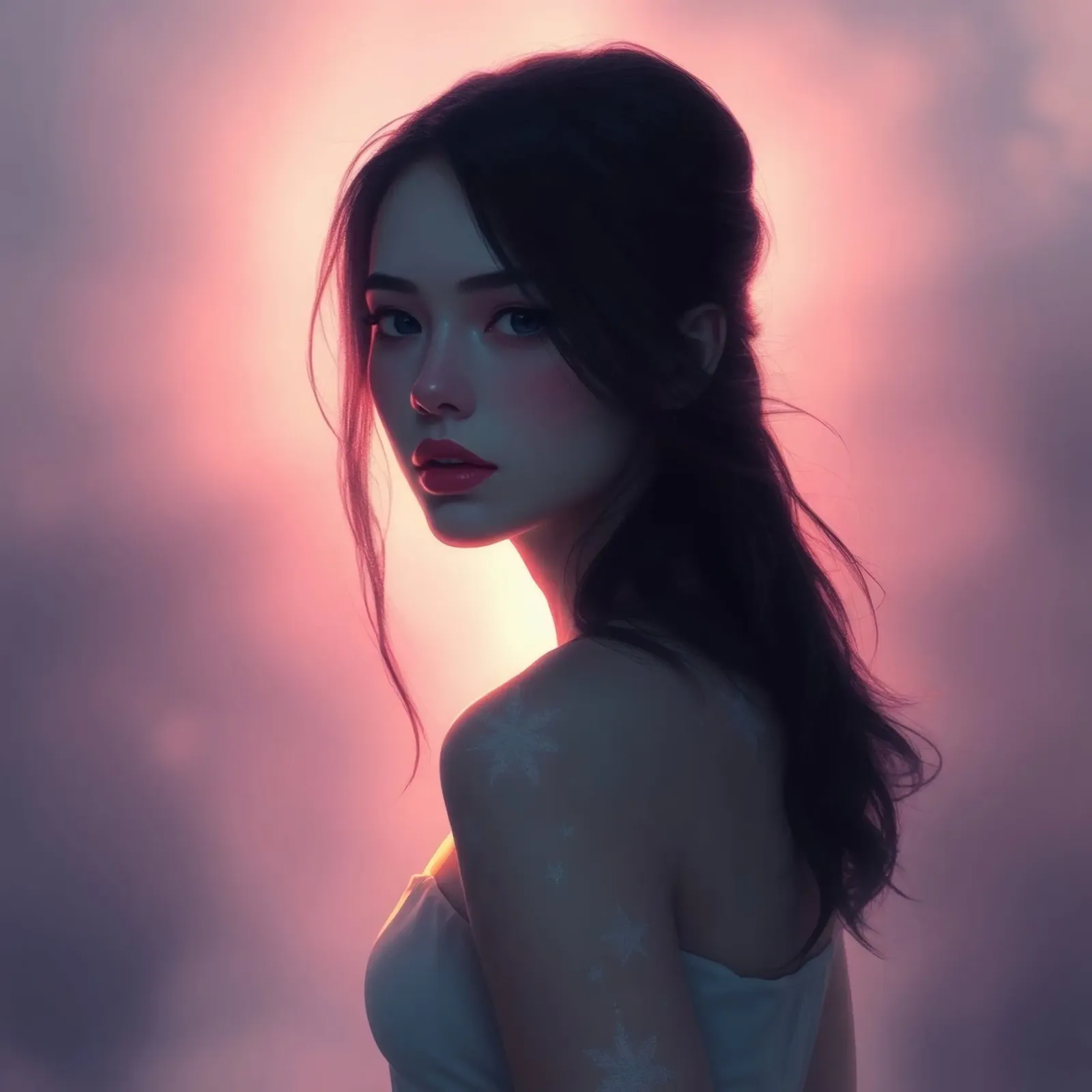 Portrait of a woman with soft features illuminated radiant alu-dibond by DesignDoodle