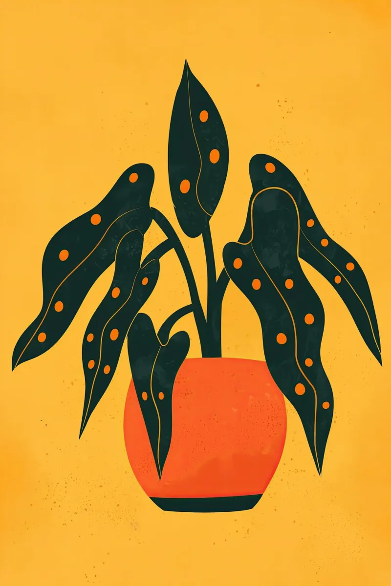Plante d'intérieur avec polka dots | Nature morte en jaune-orange hahnemühle de Autofocus