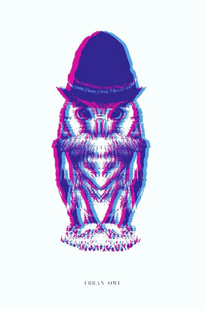 Magenta Owl with cyan beanie poster con telaio in plastica da Studio One
