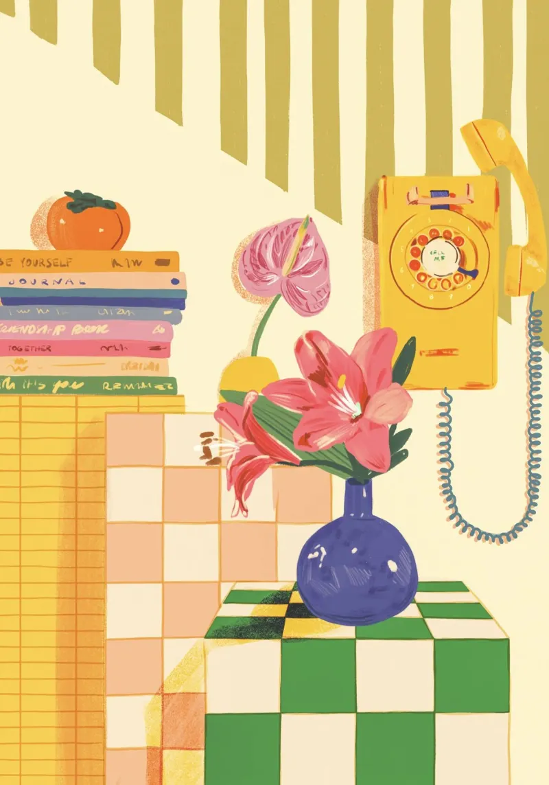 Flowers and telephone poster con telaio in plastica da GigiRosado