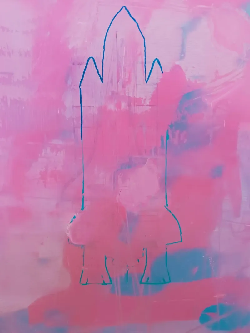 Space Shuttle Outline Roze & Blauw Abstracte Print poster van FABOArt