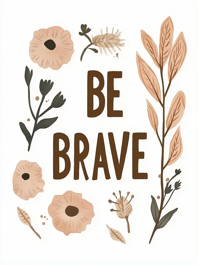 Murale boho - "Be Brave" con elementi floreali pellicola backlit da KidzStudio
