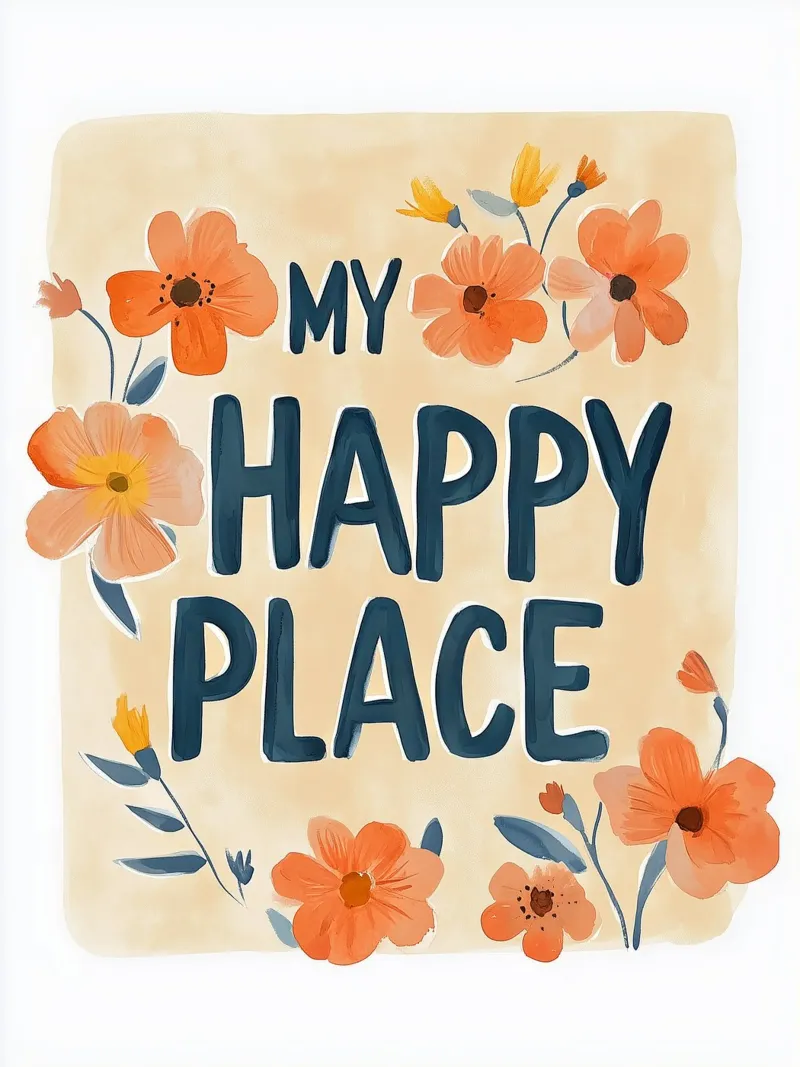 My Happy Place – Florales Wohlfühlposter für dein Zuhause poster con telaio in alluminio da KidzStudio