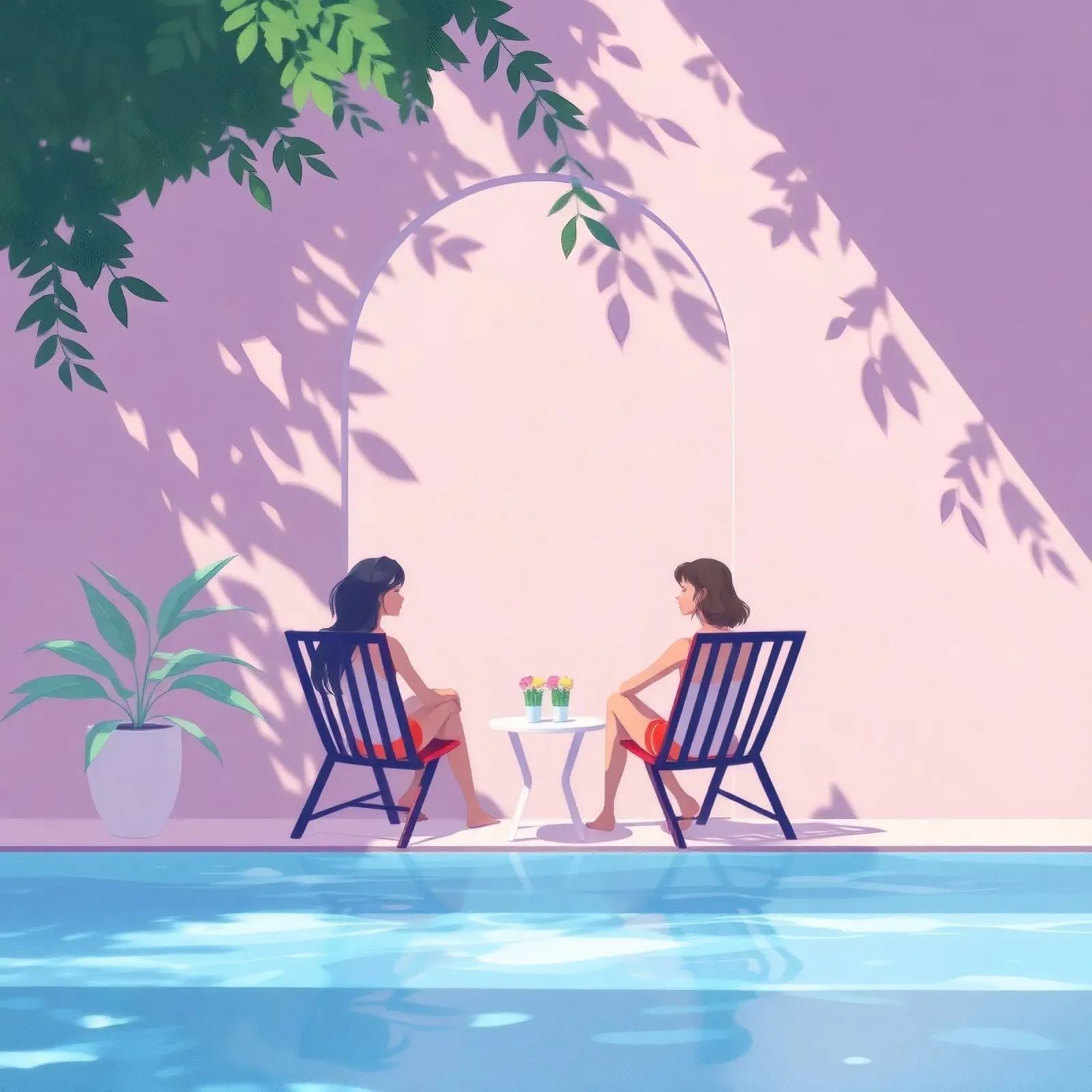 Relaxing by the Poolside Tranquil During a Sunny day canvas with Floater frame by DesignDoodle