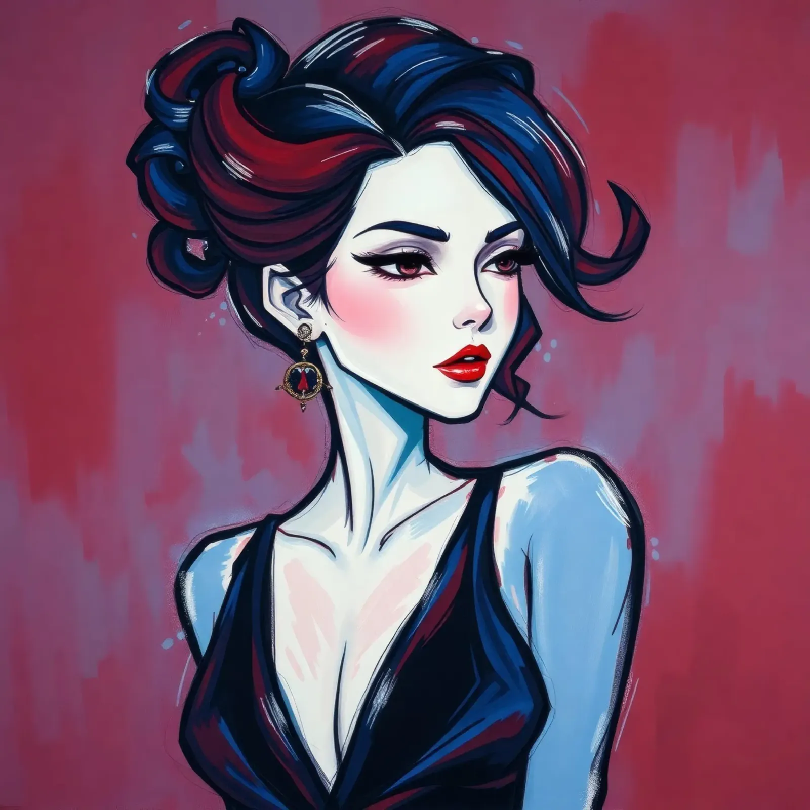Donna elegante dai tratti marcati e dall'acconciatura audace in posa pellicola backlit da DesignDoodle