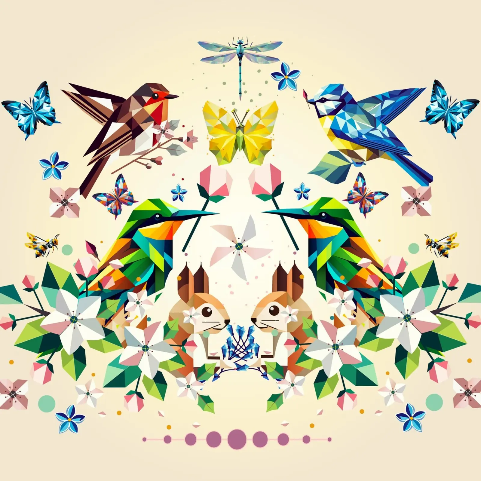 Magia di primavera - Composizione geometrica di animali e fiori pellicola backlit da namosh