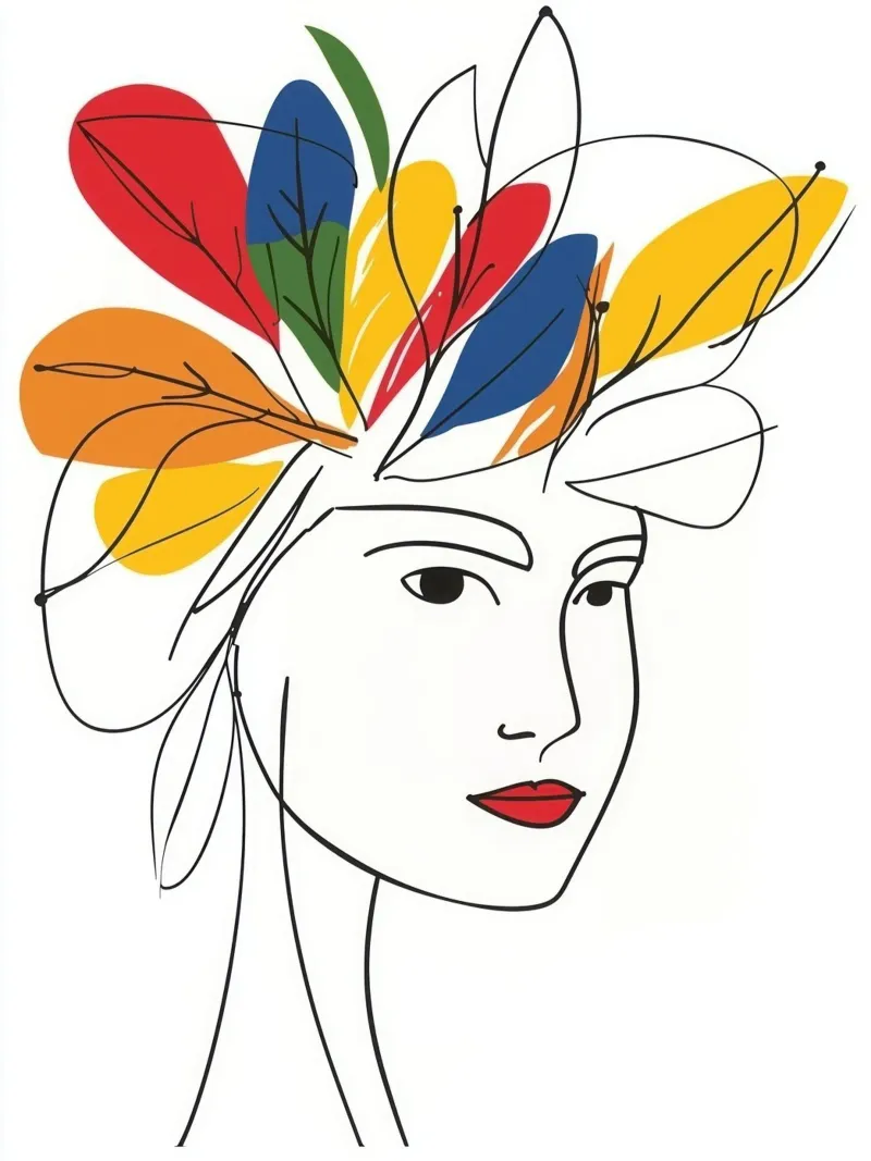 Portrait de femme léger comme une plume | dessin à la main poster avec cadre en aluminium de Autofocus
