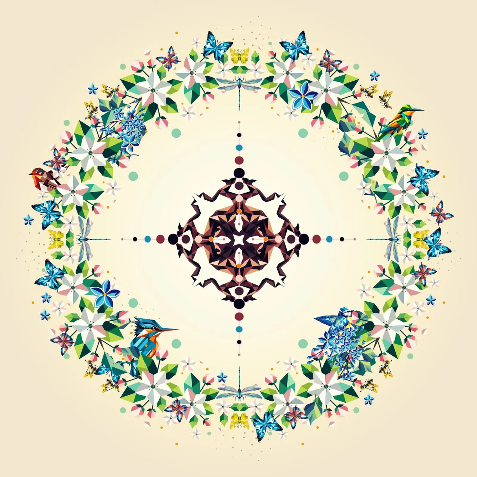 Lentekrans - Kleurrijke compositie van bloemen en dieren canvas met Baklijst van namosh