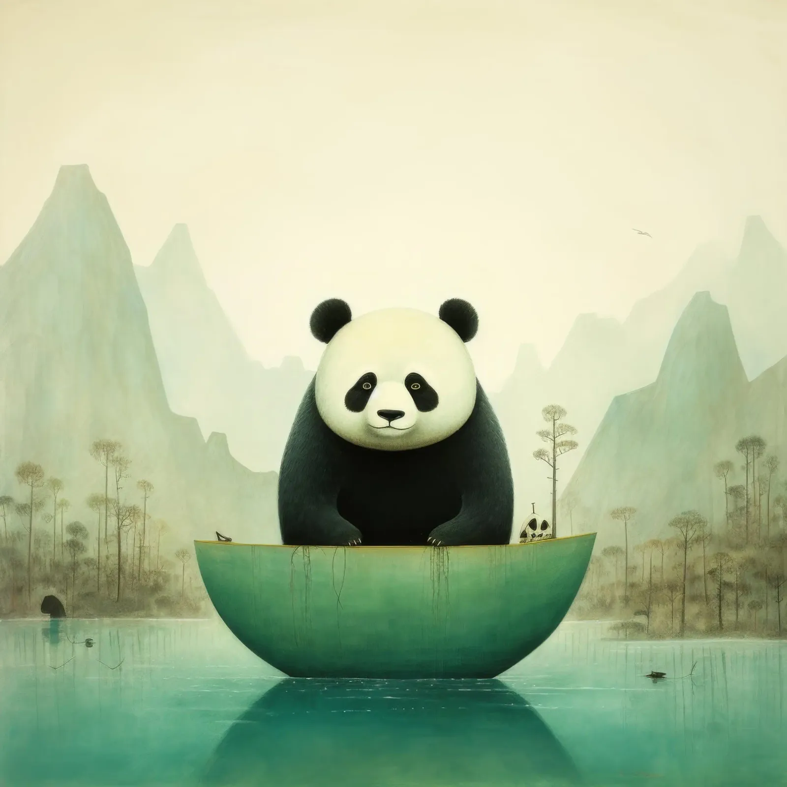 Orso panda minimale 4 carta hahnemühle da Minimal Animal Art