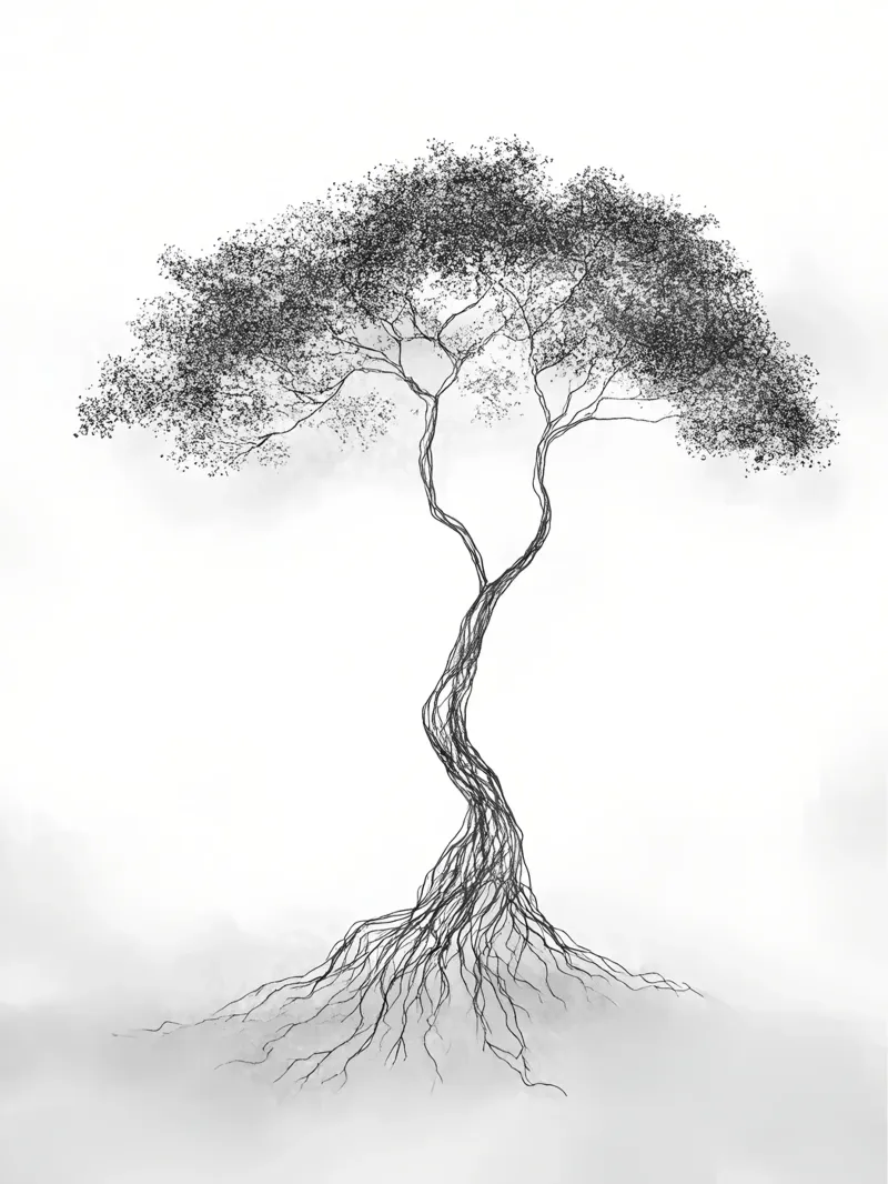 Tree of Life Minimalist Line Art Drawing canvas by Viv Line Art