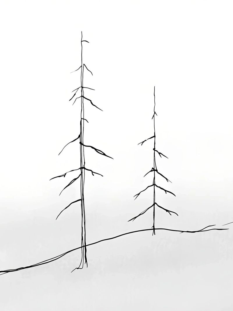 Bare Trees Minimalist Line Art Zeichnung Poster von Viv Line Art