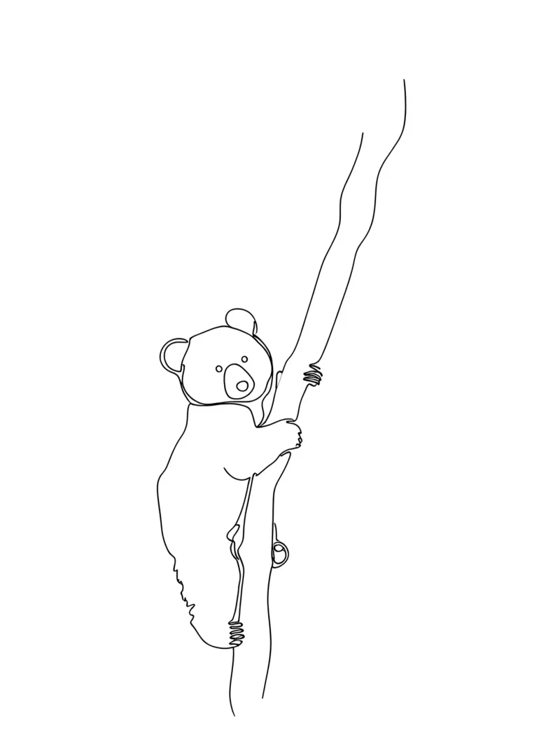 Koala trepando a un árbol Dibujo lineal minimalista lámina retroiluminada de Viv Line Art