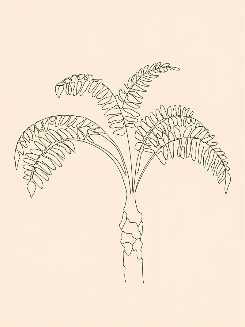 Palm Tree Minimalist Line Art Drawing canvas with Floater frame by Viv Line Art