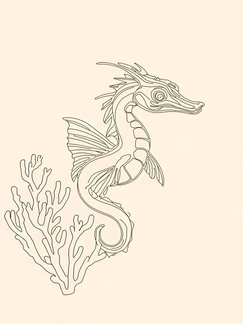 Seahorse with Coral Minimalist Line Art Drawing poster by Viv Line Art