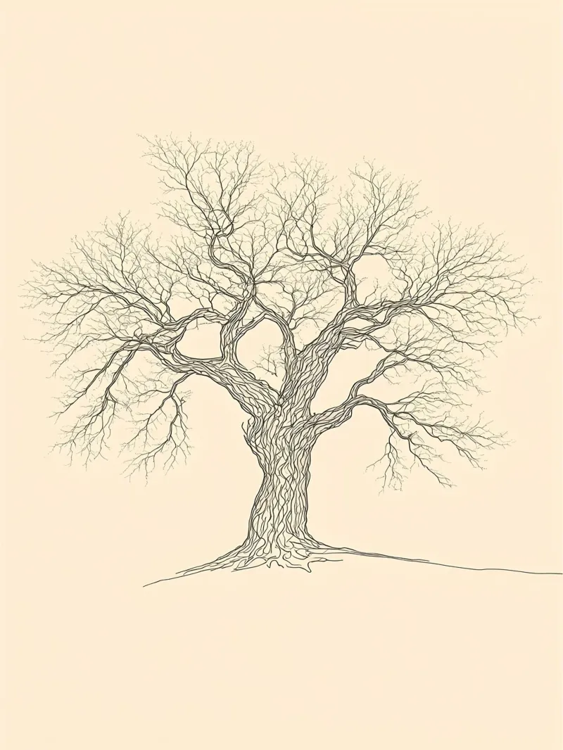 Bare Tree Minimalist Line Art Drawing canvas by Viv Line Art