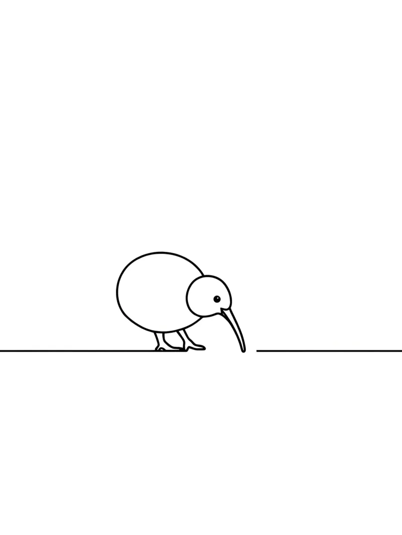 Dibujo lineal minimalista de un pájaro kiwi metacrilato de Viv Line Art