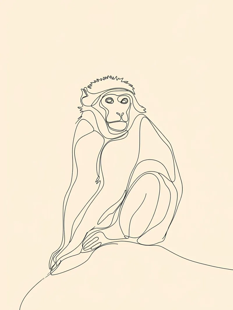 Affe sitzend Minimalist Line Art Zeichnung Hahnemühle von Viv Line Art