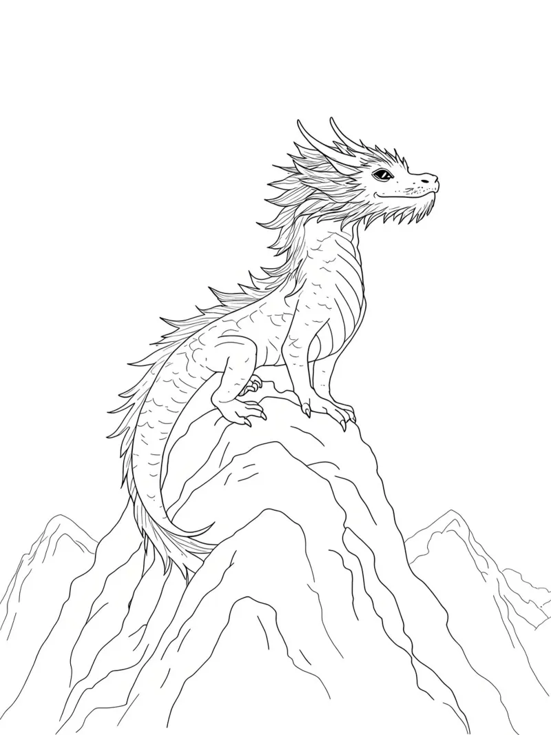 Drache auf dem Berg Minimalistische Linienkunst Zeichnung Leinwand mit Schattenfugenrahmen von Viv Line Art