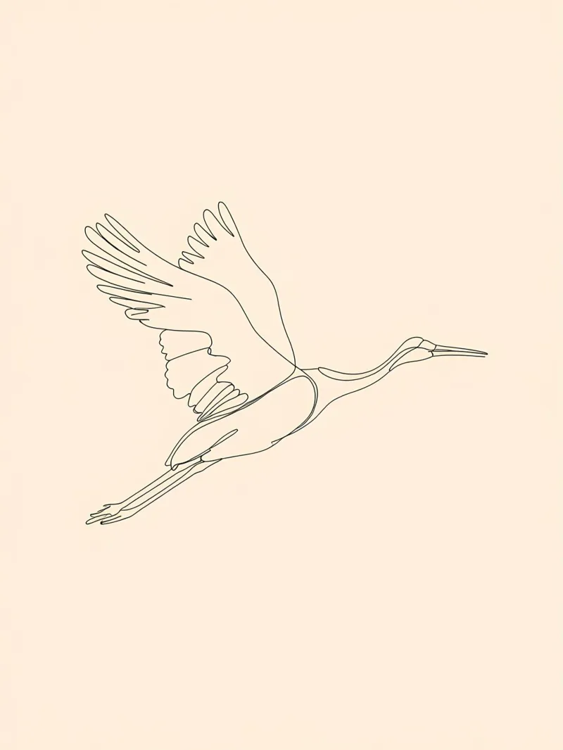 Grue en vol Dessin au trait minimaliste hahnemühle de Viv Line Art
