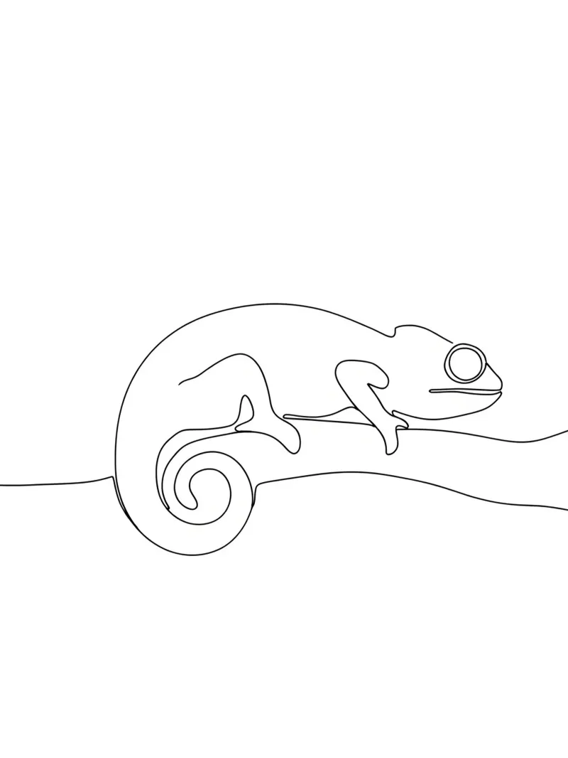 Chameleon on a Branch Minimalist Line Art Drawing canvas by Viv Line Art