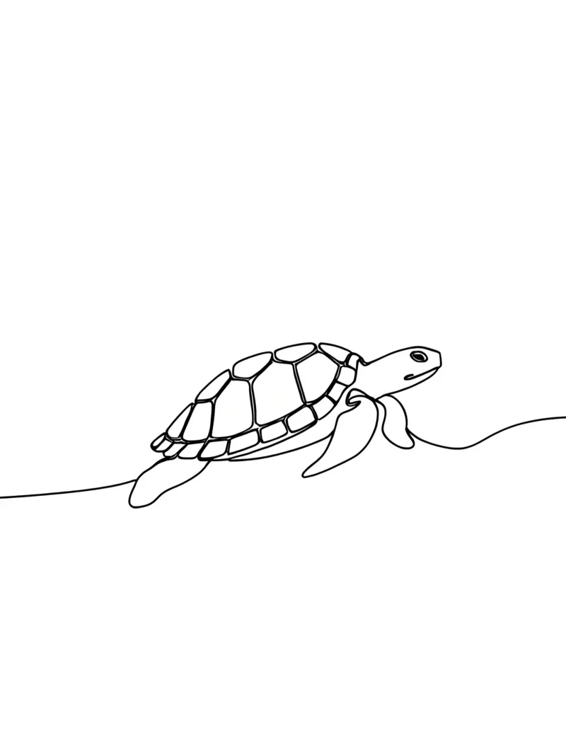 Turtle Walking Minimalist Line Art Drawing canvas by Viv Line Art