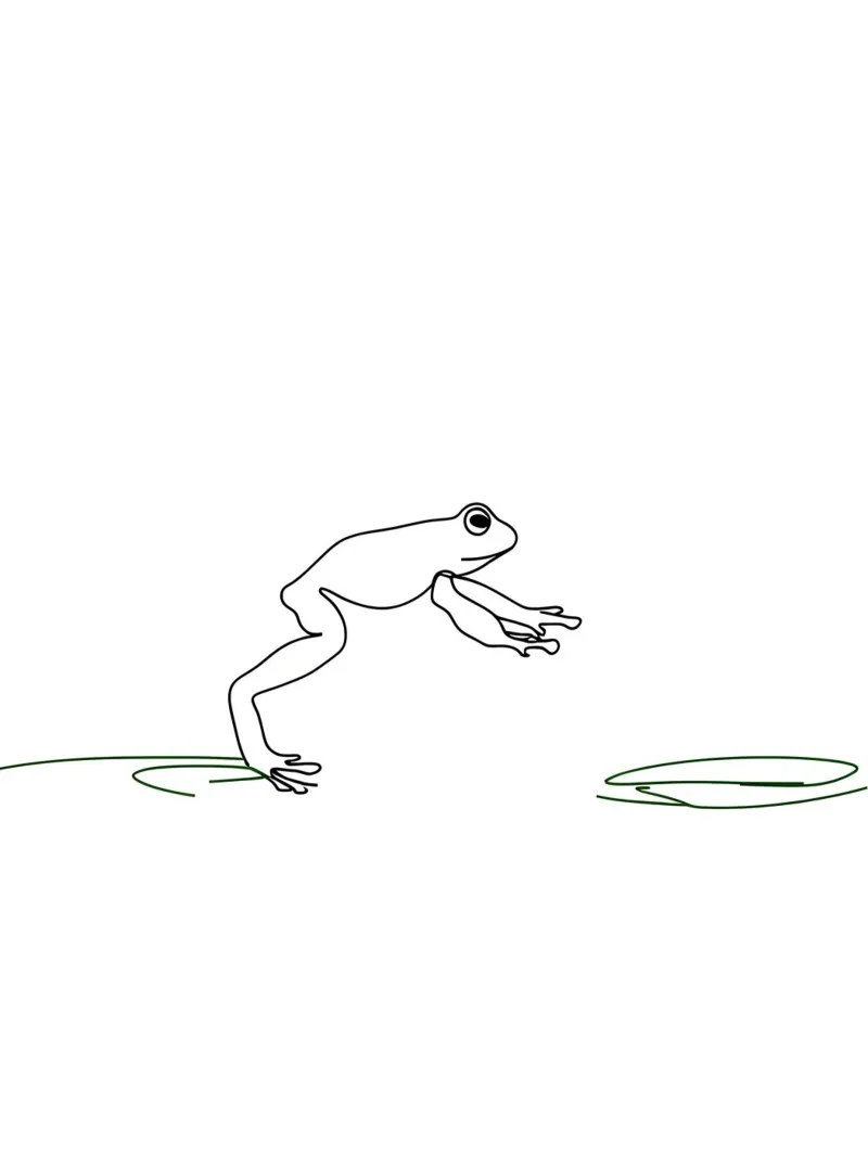 Frog Hopping Minimalist Line Art Drawing canvas by Viv Line Art