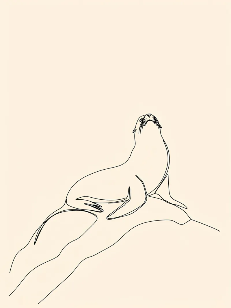 Sigillo sulla roccia Disegno lineare minimalista pellicola backlit da Viv Line Art