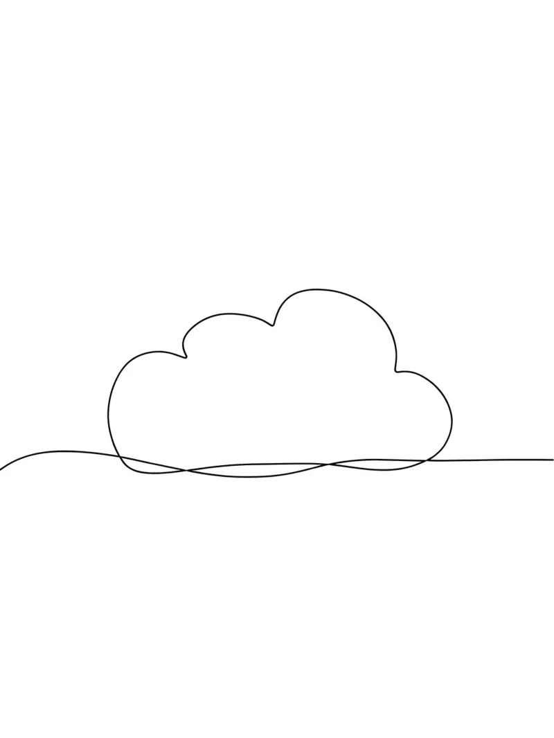 Disegno artistico minimalista di una singola linea di nuvole pellicola backlit da Viv Line Art