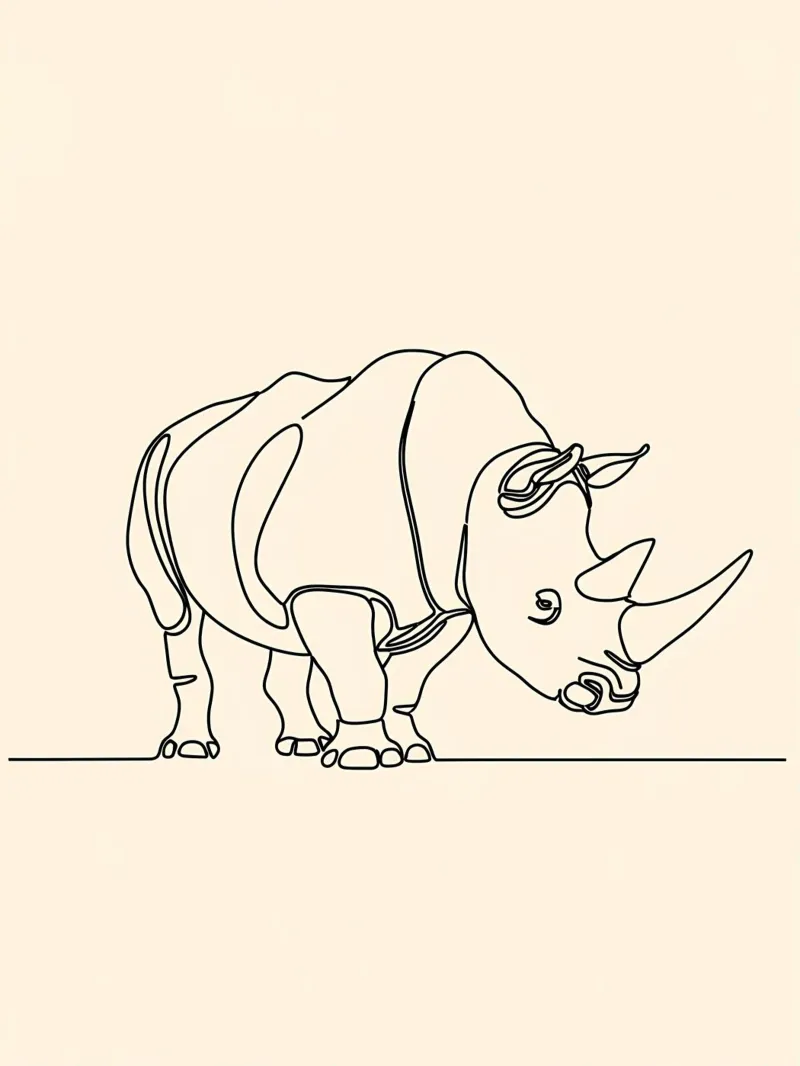 Rhinozeros Minimalist Line Art Zeichnung Poster mit Aluminium Rahmen von Viv Line Art
