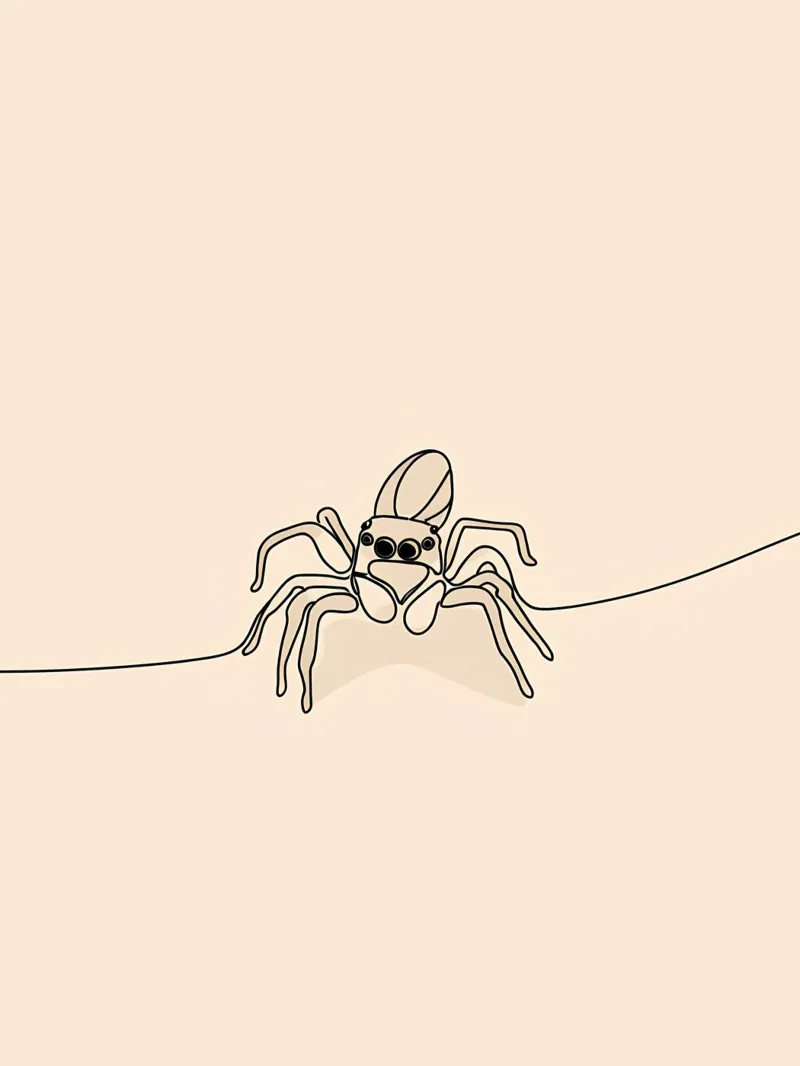 Disegno lineare minimalista di un ragno pellicola backlit da Viv Line Art