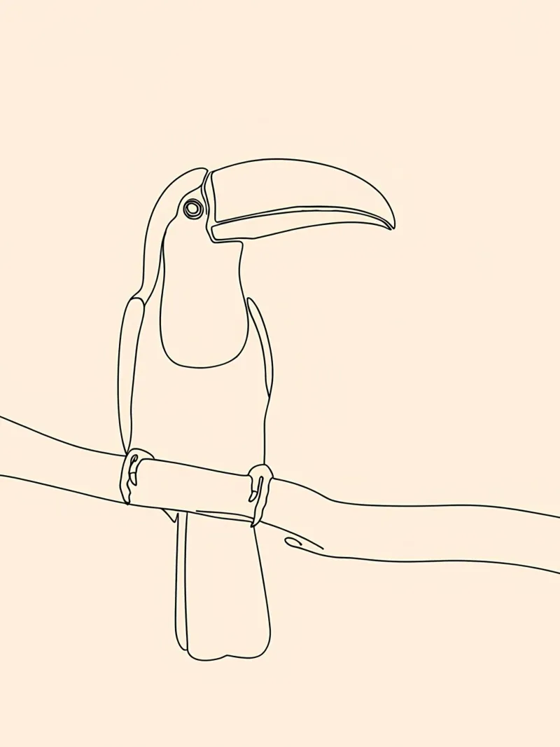 Toucan on the Branch Minimalist Line Art Drawing canvas by Viv Line Art