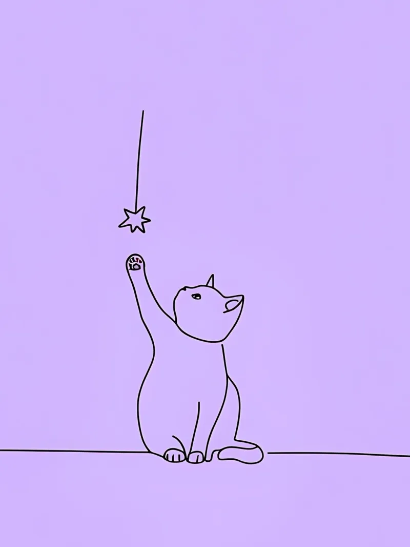 Chat atteignant l'étoile Dessin au trait minimaliste hahnemühle de Viv Line Art