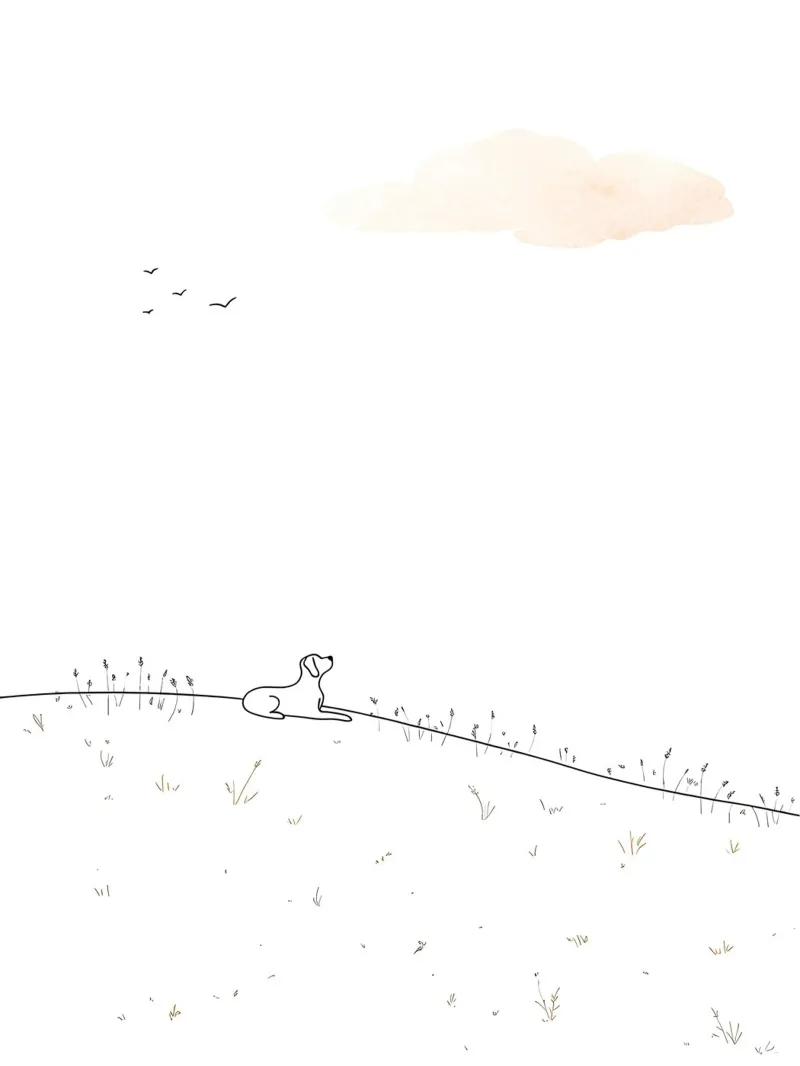 Chien assis sur la colline Dessin au trait minimaliste poster avec cadre en bois de Viv Line Art
