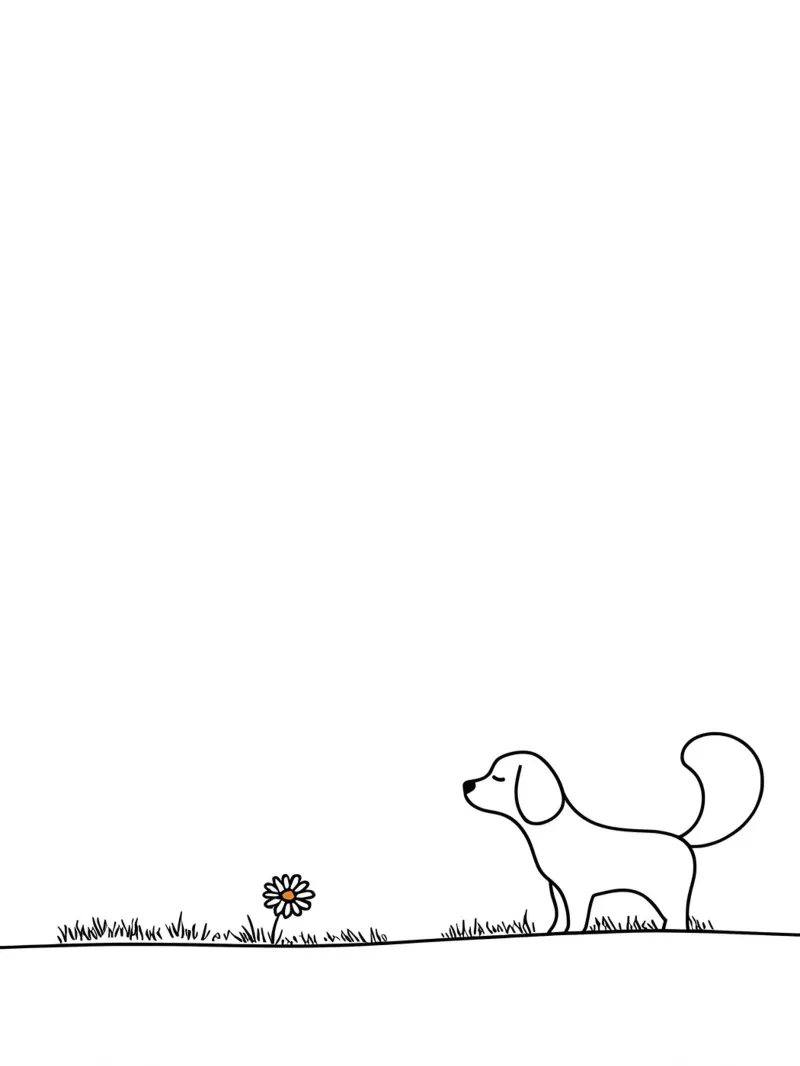 Cane e un fiore Disegno lineare minimalista poster da Viv Line Art
