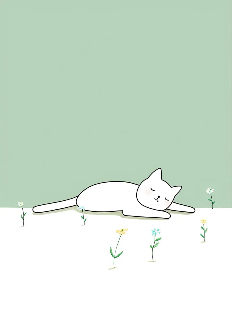 Chat dormant avec des fleurs Dessin au trait minimaliste hahnemühle de Viv Line Art