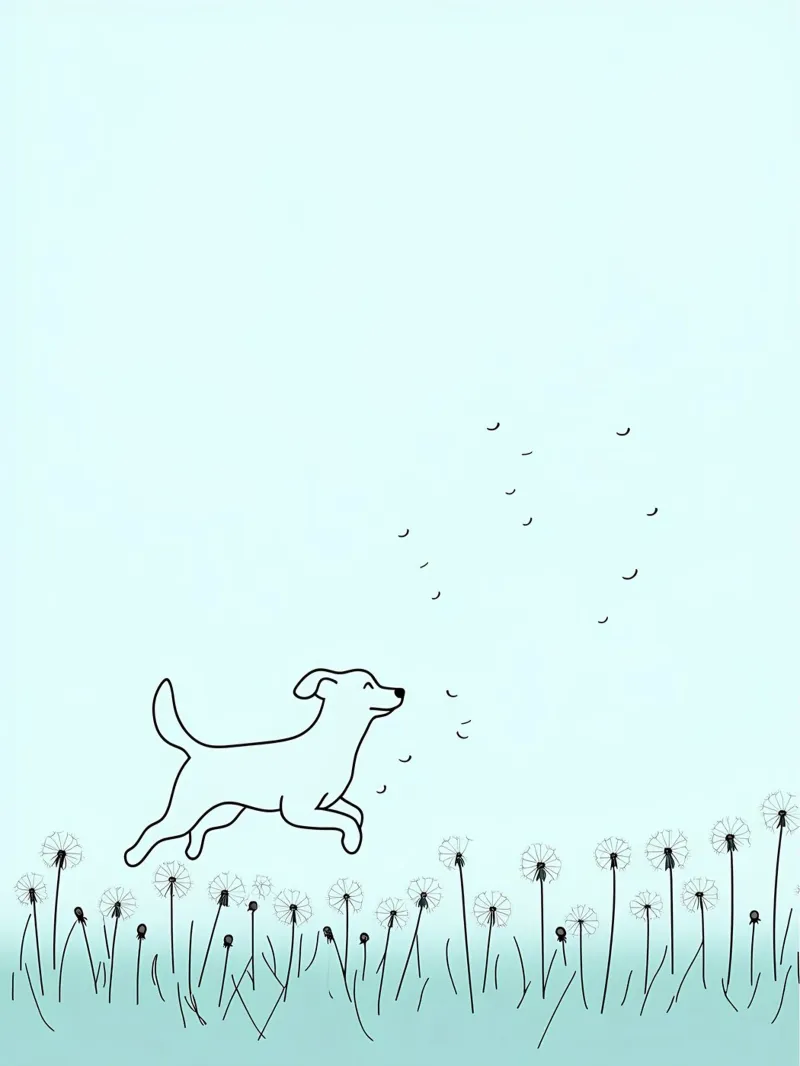 Cane in un campo di fiori Disegno lineare minimalista poster con telaio in alluminio da Viv Line Art