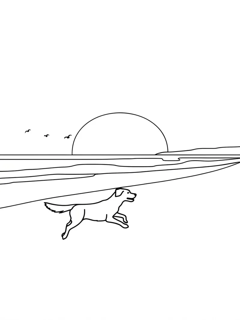 Cane in spiaggia Disegno lineare minimalista poster con telaio in plastica da Viv Line Art
